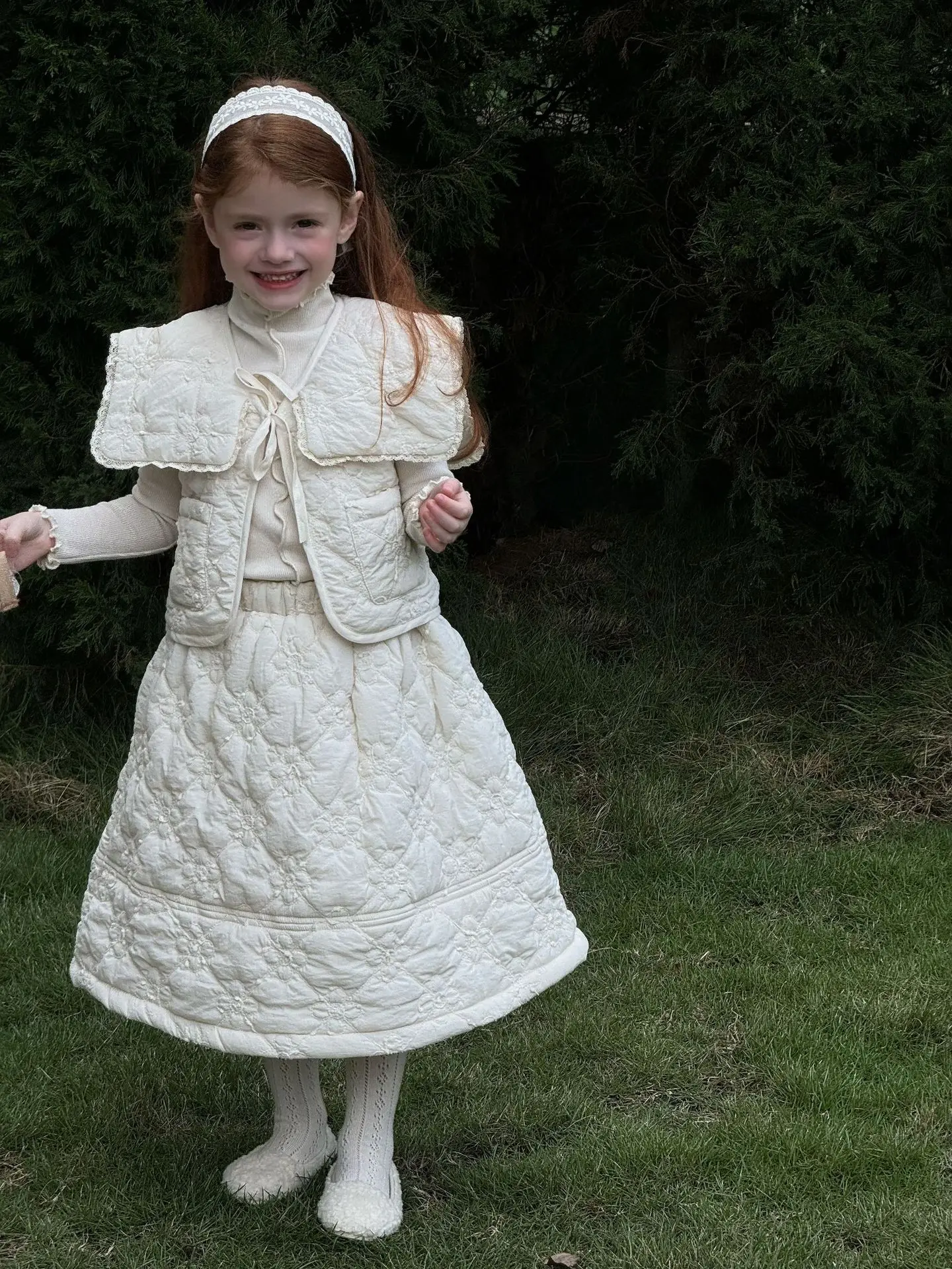 Girls Set Autumn and Winter New Childrens Clothing Girls Big Collar Embroidered Skirt Set Childrens Cotton Vest Skirt
