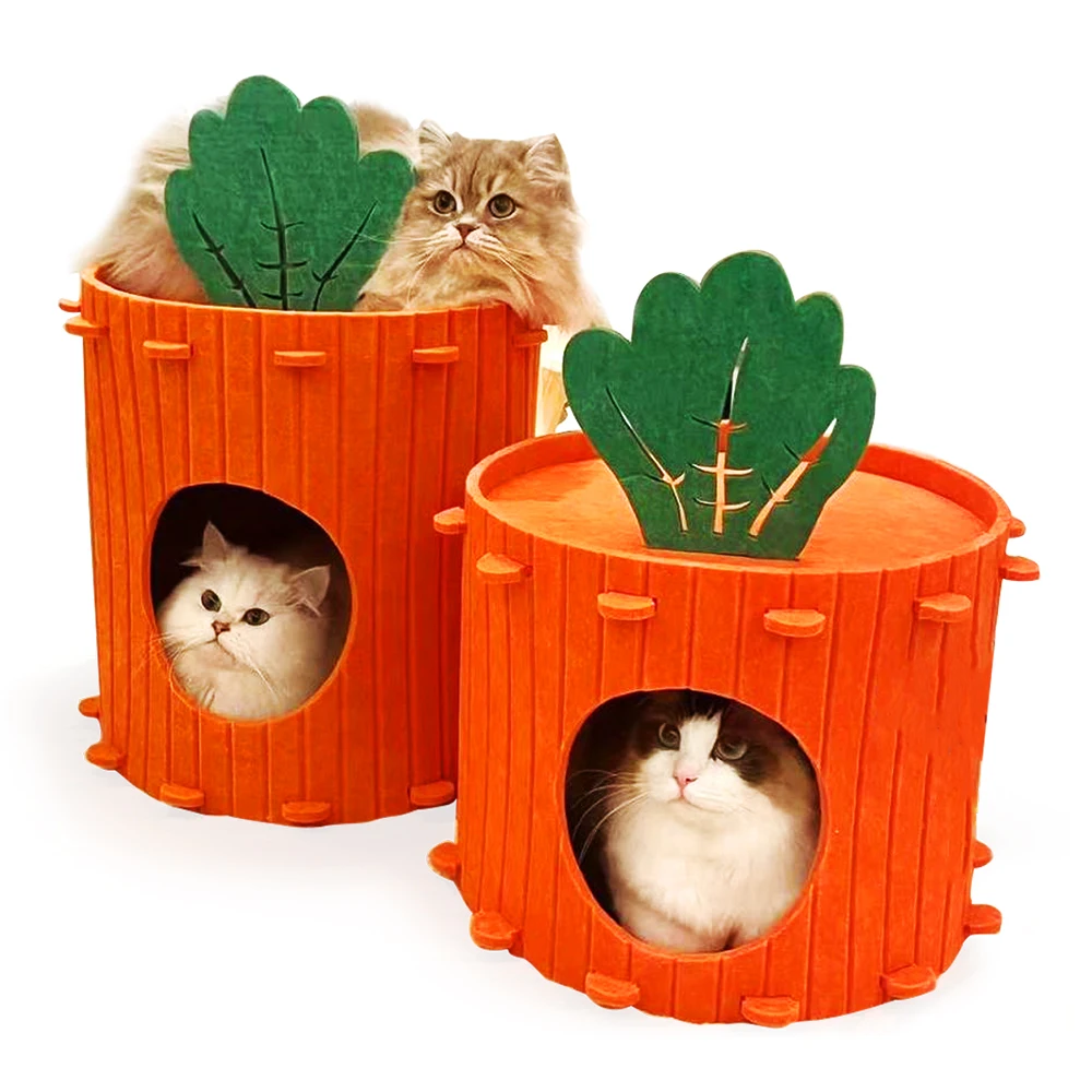 

Scratch Resistant Peekaboo Carrot tree hole Tunnel Cat Hideaway 2-Storey Condo for Indoor Cats Cave Beds Pet House for Multiple