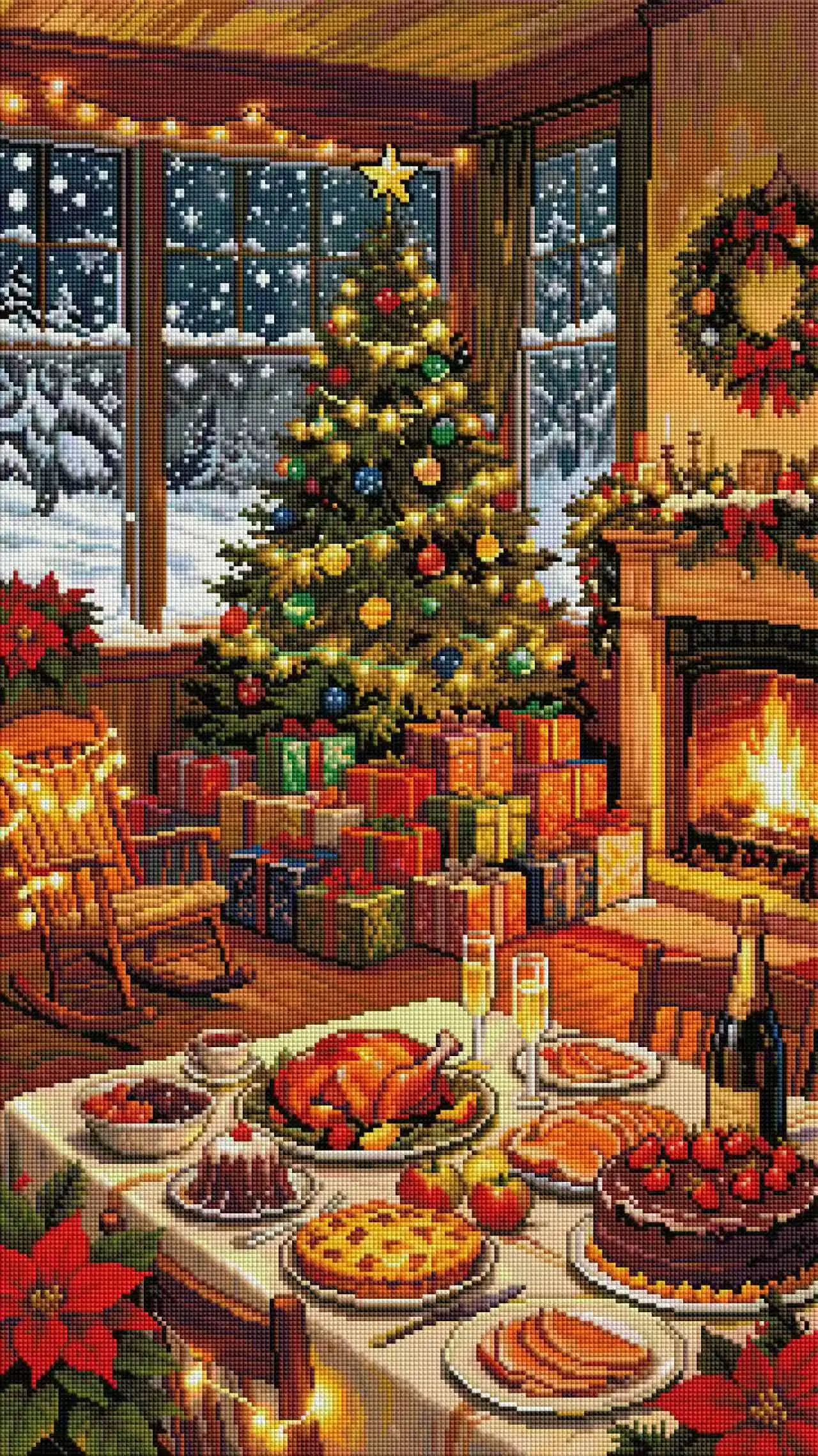 FOREVERYOUNG 5D Diamond Painting Kit, Warm Christmas Eve 45×80cm, Square Resin+AB+Fairy Dust Drill.