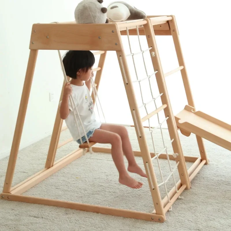 

Wooden Children Climbing Frame Play Set With Slide Rock Climb Wall Ladder For Toddlers Climbing Gym