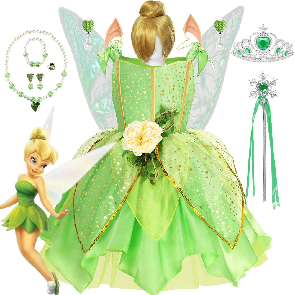 

Girls TinkerBell Little Elf Princess Dress Butterfly Wing Cosplay Costume Halloween Carnival Party Gown Disney Princess Dress Up