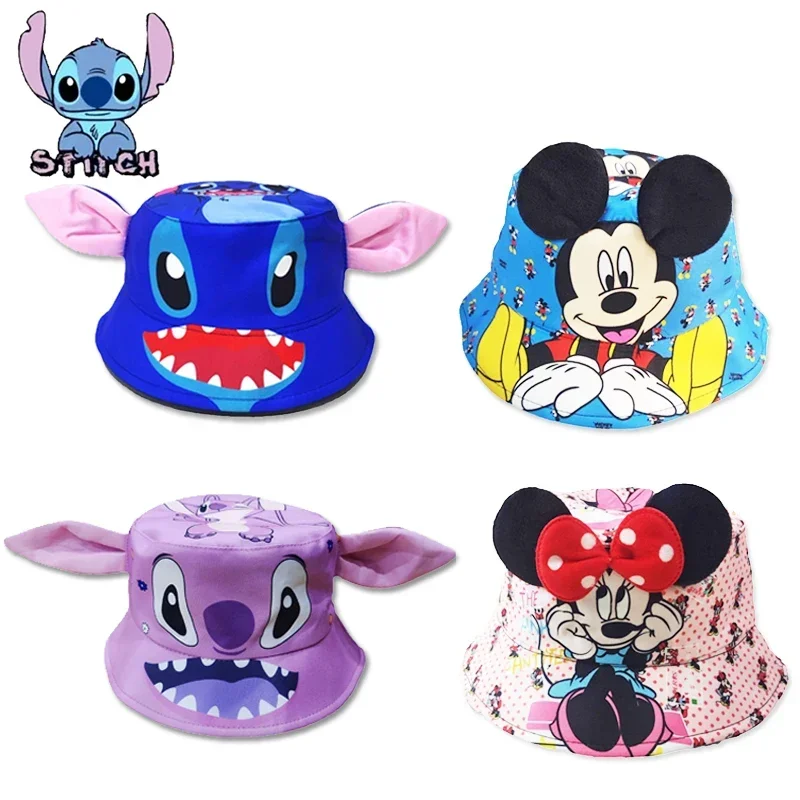 Disney Stitch Children Fisherman Hat Cute Print Mickey Fashion Sun Hat Foldable Outdoor Sun Protection Sports Hat Birthday Gift