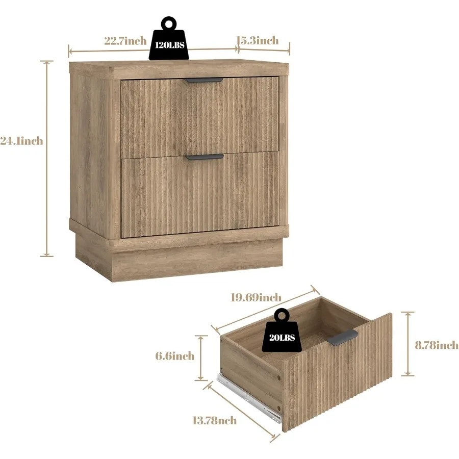 منضدة مخددة مع درجين منضدة خشب البلوط للمزرعة لغرفة النوم وطاولات بجانب السرير للأريكة ذات المساحة الصغيرة 2 Dr