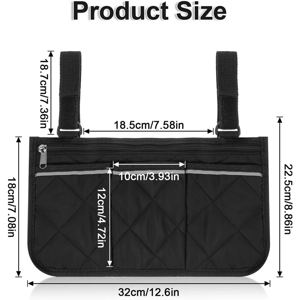 Wheelchair Armrest Side Storage Bag Portable Pouch Large Capacity Side Pouch for Outdoor Elderly Walker Hanging Storage Bag