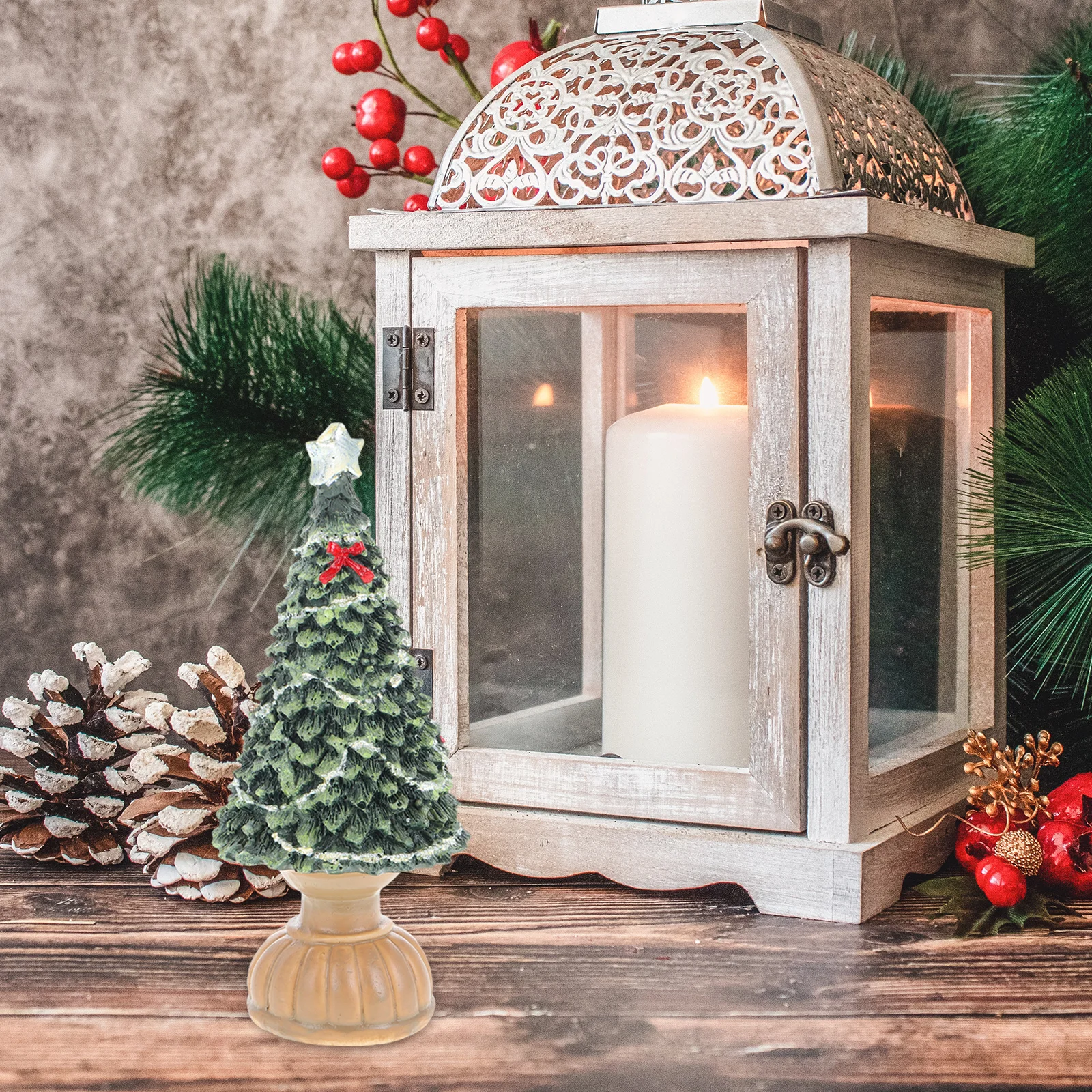 

Mini Resin Christmas Tree Handmade Snowy Top Star Tabletop Xmas Holiday Wedding Office Decor Christmas Tree Figurine