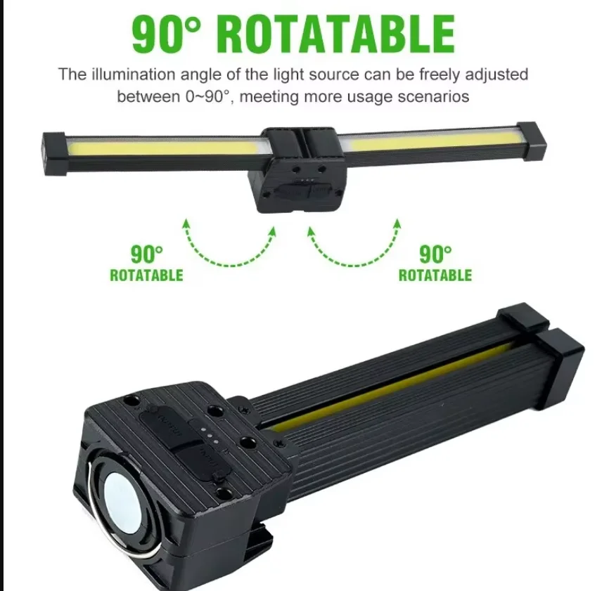 

180Degree Folding Strong Flashlight,7-speed dimming Multifunctional Camping Portable Magnet LED Posing Lamp with Hanging Hook
