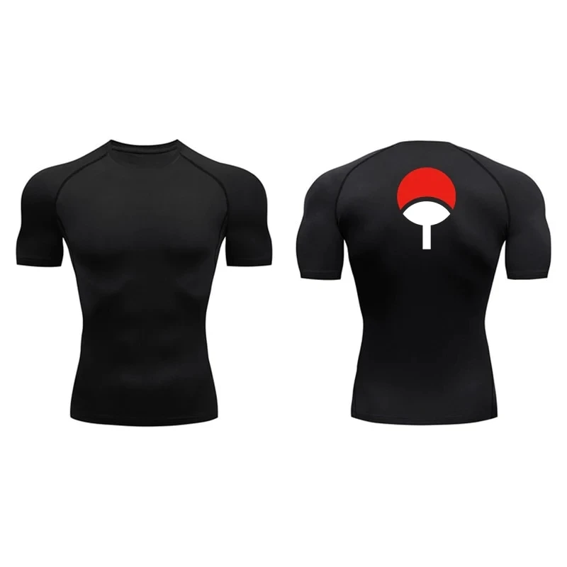 Camiseta de manga curta anime masculina, camisas de compressão azul escuro, camiseta de treinamento em corrida, corrida de ginástica, camiseta esportiva apertada