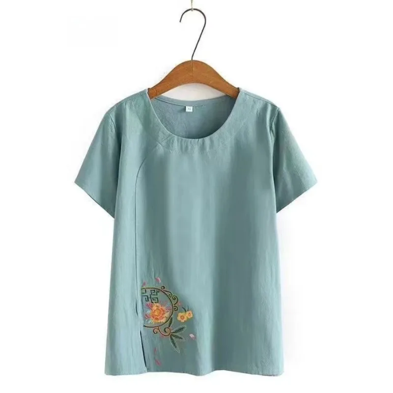 Summer Thin T-shirts Fashionable Cotton and Linen Clothes for Middle-aged and Elderly People