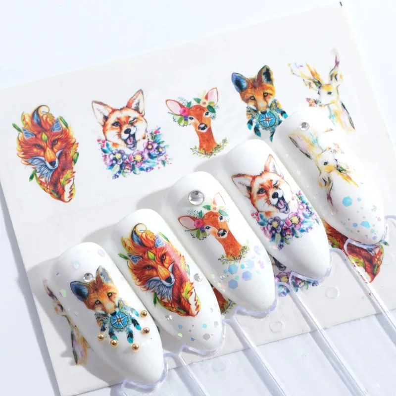 Juego de 1 pieza de pegatinas para uñas con estampado de animales a la moda, pegatinas al agua, flamencos, jirafas, arte de uñas opcional, decoración de uñas