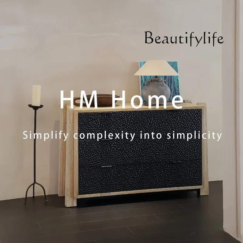 Z Medieval solid wood hammer texture dining side cabinet retro light luxury designer home living room home locker