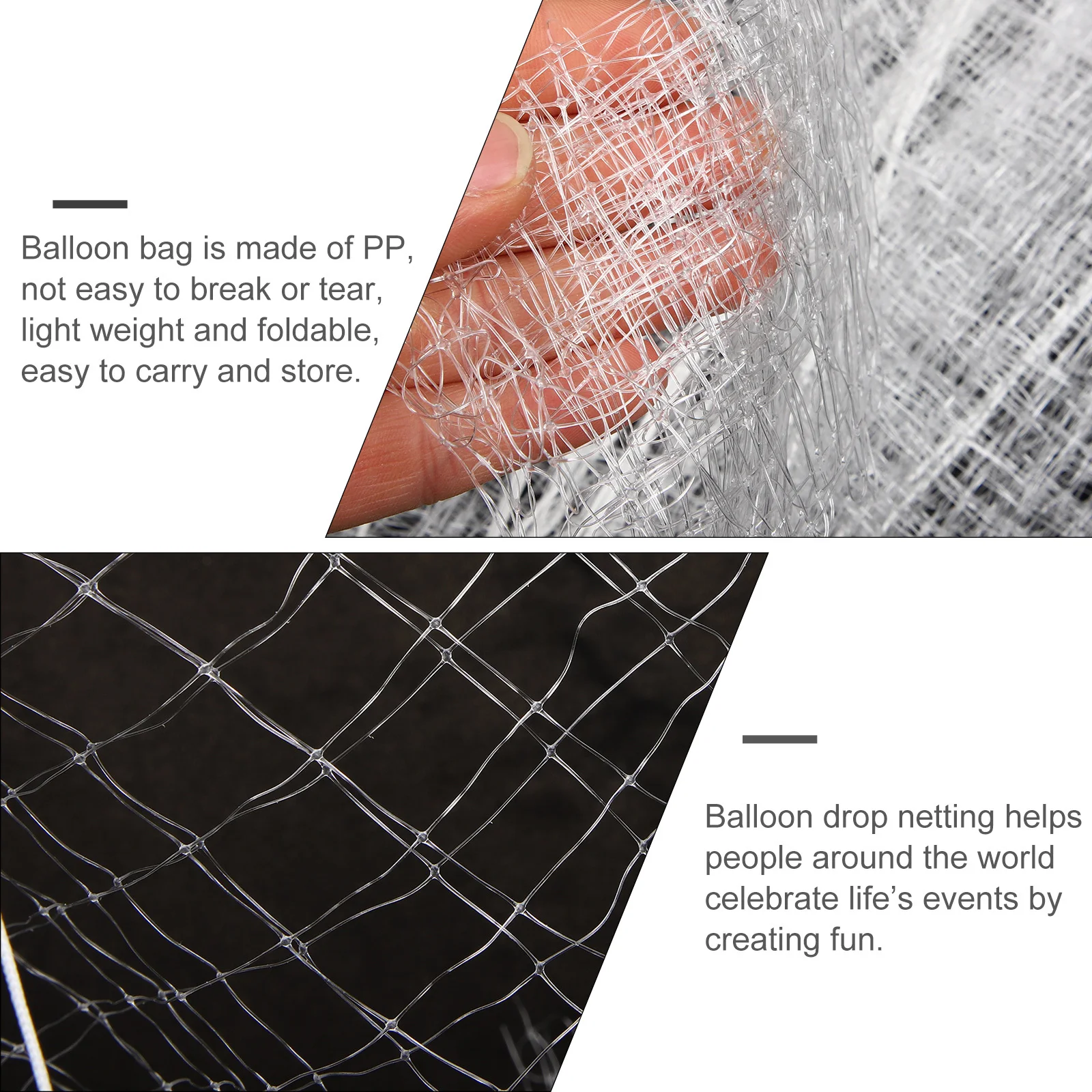 

Reusable Balloon Drop Net 500x40cm Strong PP Mesh for Birthday Graduation Show Performance Decor Balloon Drop Net