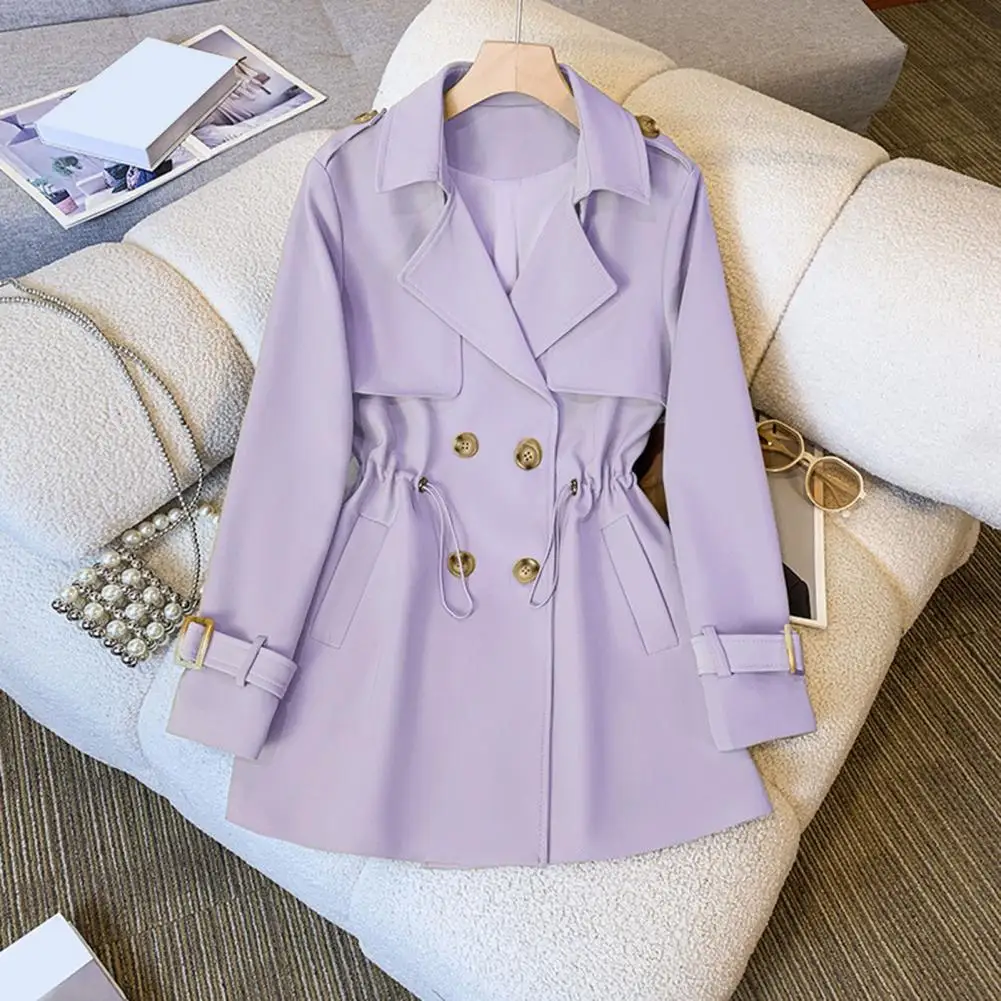 

Women Cropped Jackets Autumn Elegant Vintage Solid Color Long Sleeve Double Breasted Trench Coat With Belt Windproof Warm Coat