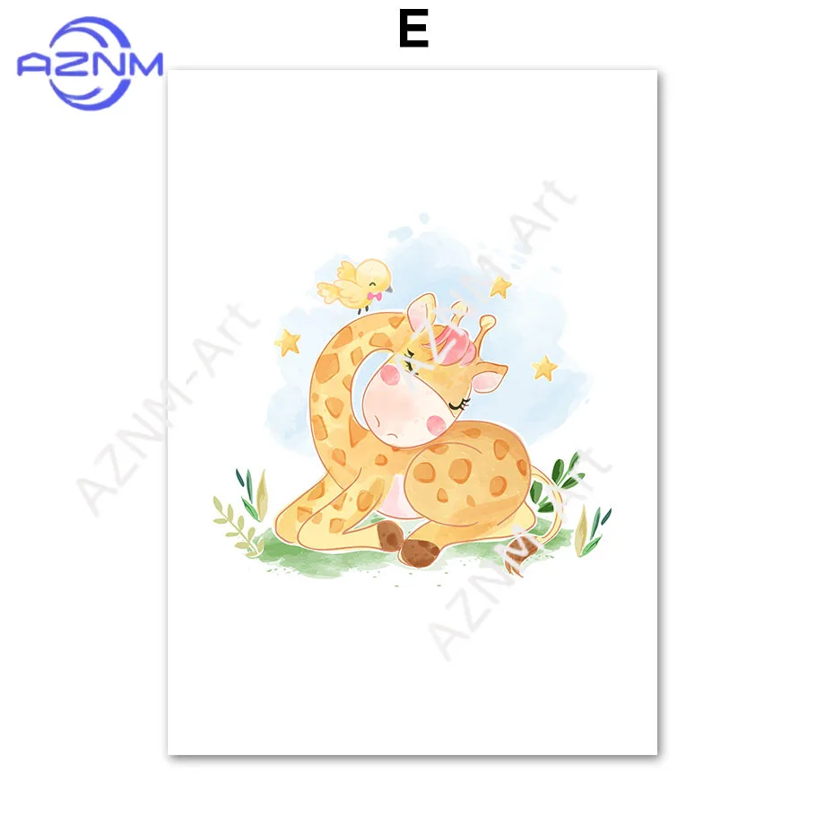 1Pc/6Pcs Cartoon Giraffe Bird Balloons Nursery Wall Art Canvas Painting Nordic Posters And Prints Wall Baby Kids Room Decor