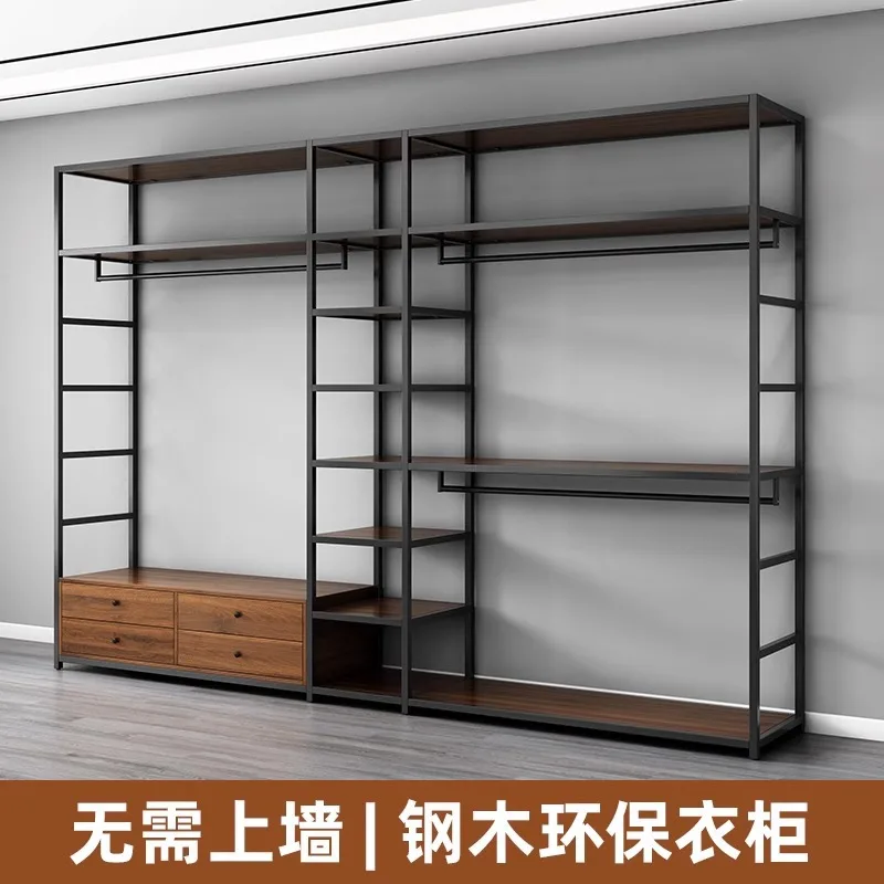 Open wardrobe bedroom floor-to-ceiling coat Walk-in metal steel frame Homemade cloakroom Hanging hanger