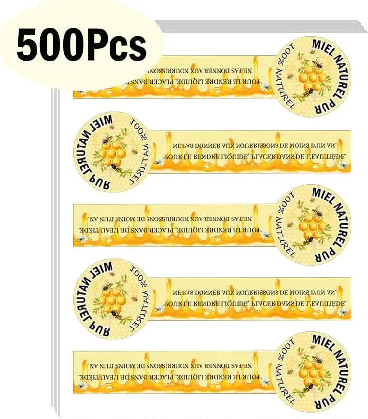 French Tamper Proof Pure Honey Stickers 500pcs 1.5 X 3.5 Inches Resistance Evident Seals Labels for Jars Bottle Lid Sealing