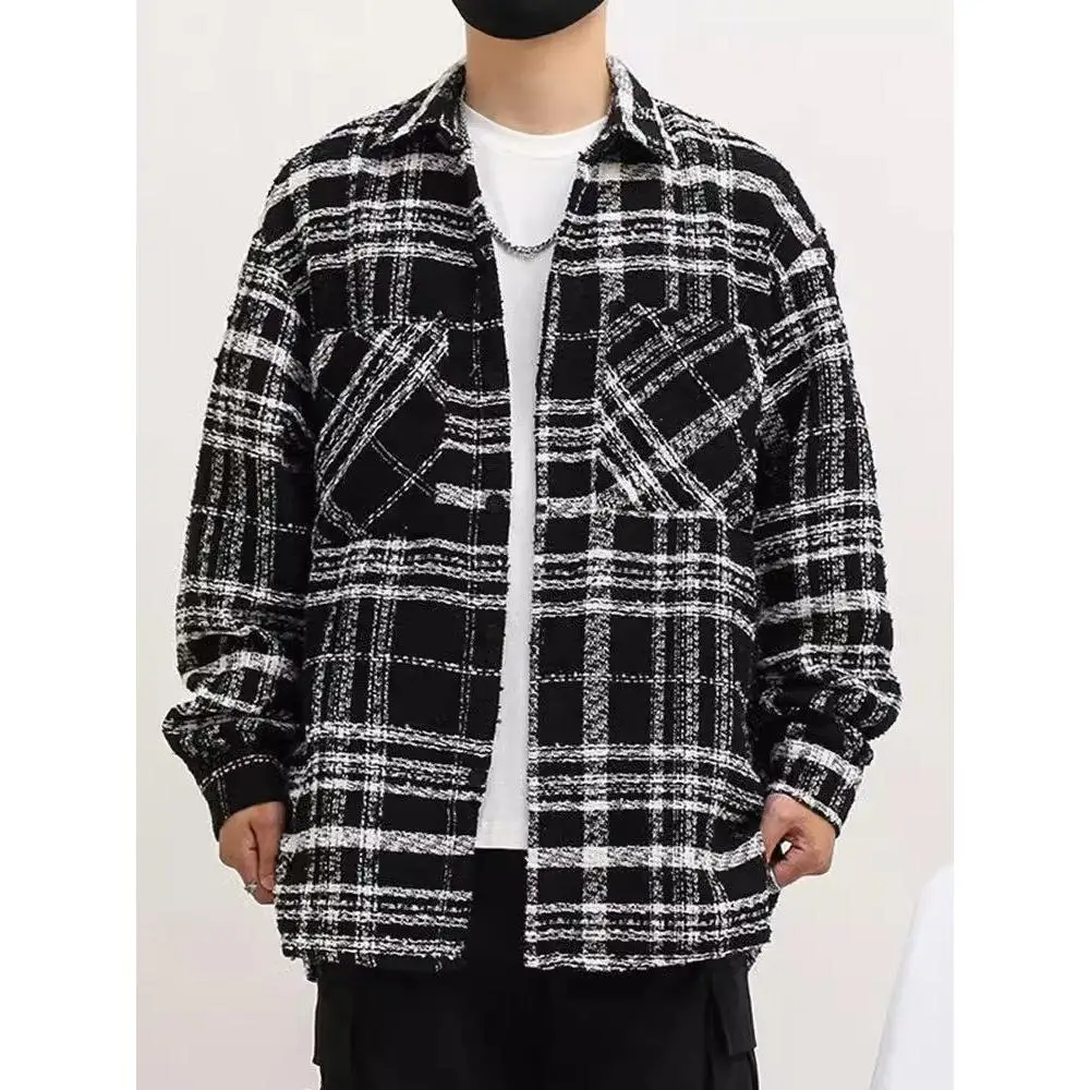 

Мужское весеннее шерстяное пальто Bla White в клетку Jaet Little Fraance Sle, верхняя одежда для пар, повседневная свободная посадка Long Sve