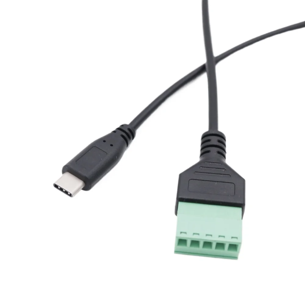 Type C USB-C USB 3.1 Male Female to 5 Pin Screw Connector with Shield Solderless Terminal Plug Adapter Cable Cord 30cm/1ft