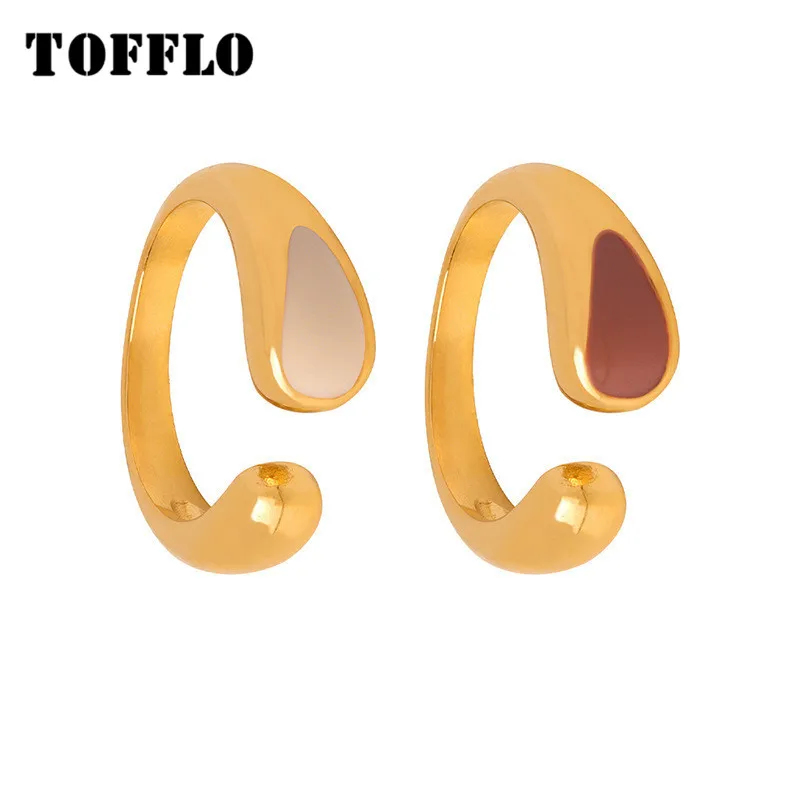 TOFFLO Stainless Steel Jewelry Elegant Colorful Drop Glaze Open Ring Women's Fashion Ring BSA584