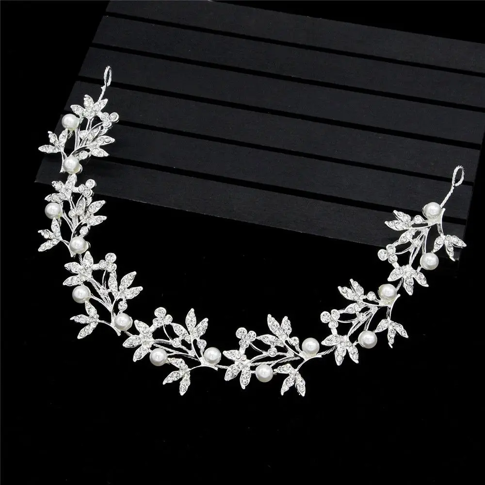 Flower Silver Color Hairband Hair Jewelry Bride Tiara Headband Pearl Rhinestone Women Headband