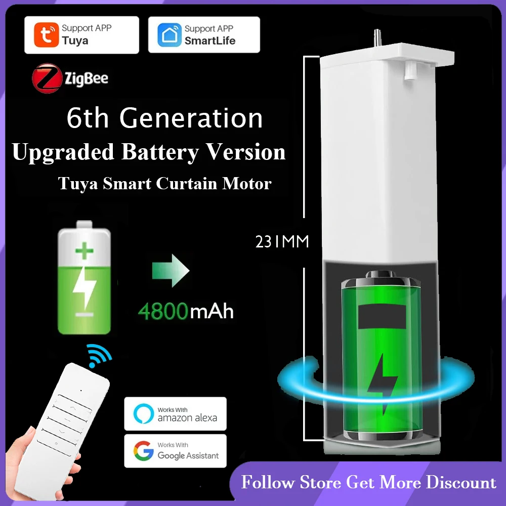 Tuya Electric Battery Curtain Motor Wired ZigBee Automatic Motorized Curtain Timing Smartlife App Remote for Alexa Google Home