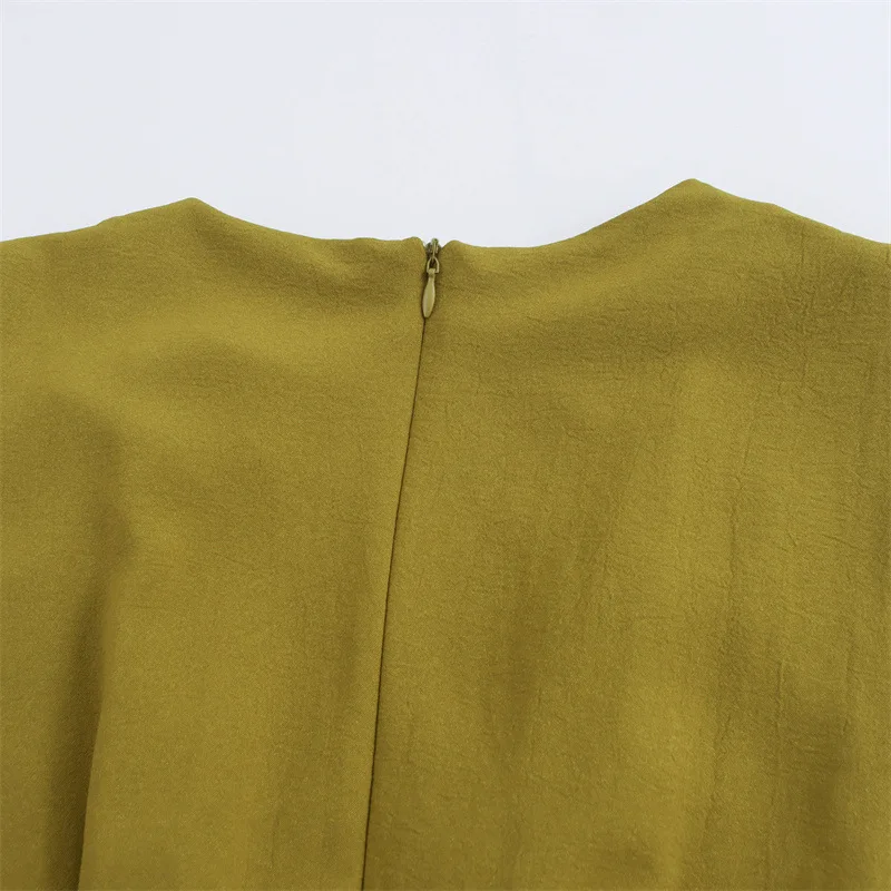 女性用ノースリーブミディドレス,単色,ラウンドネック,バックジッパー,透かし彫り,折りたたみ式デザイン,パーティー,婦人服,夏のファッション,2022