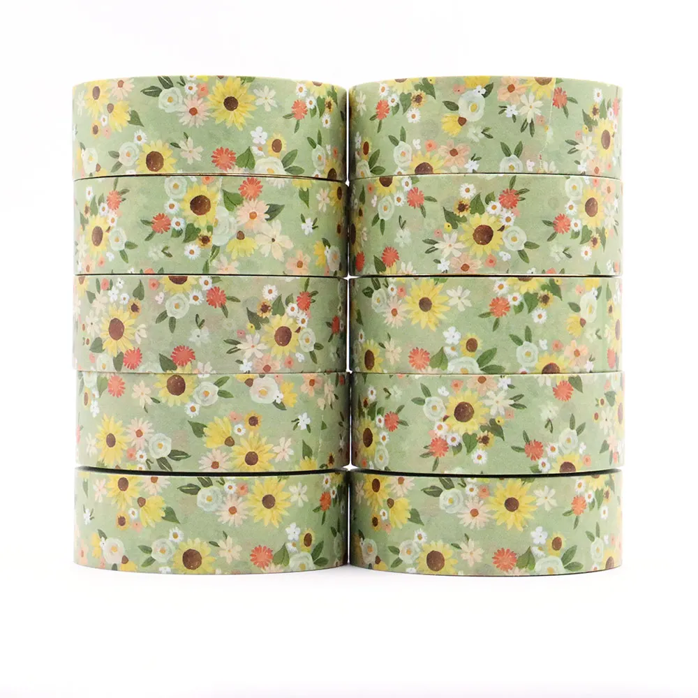 NEW 1PC 15mm x 10m Sunflower Leaves Colourful Tape Masking Adhesive Washi Tapes office supplies scrapbooking stationary tapes