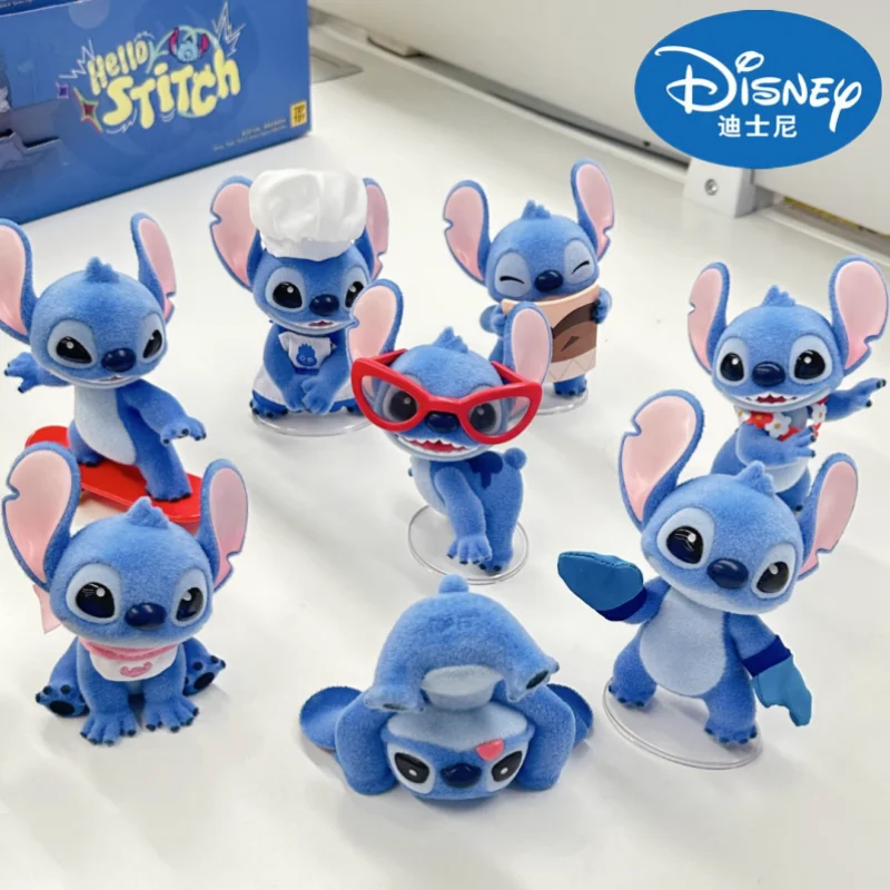

Новая оригинальная серия Hello Stitch слепая коробка Stitch Flocking Mystery Box Stitch аниме фигурка модель куклы трендовая игрушка детский подарок орнамент