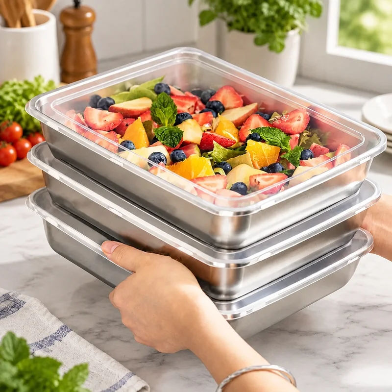 3-Piece Stainless Steel Food Storage Containers with Clear Lids, Leakproof Design for Camping and Home Kitchen