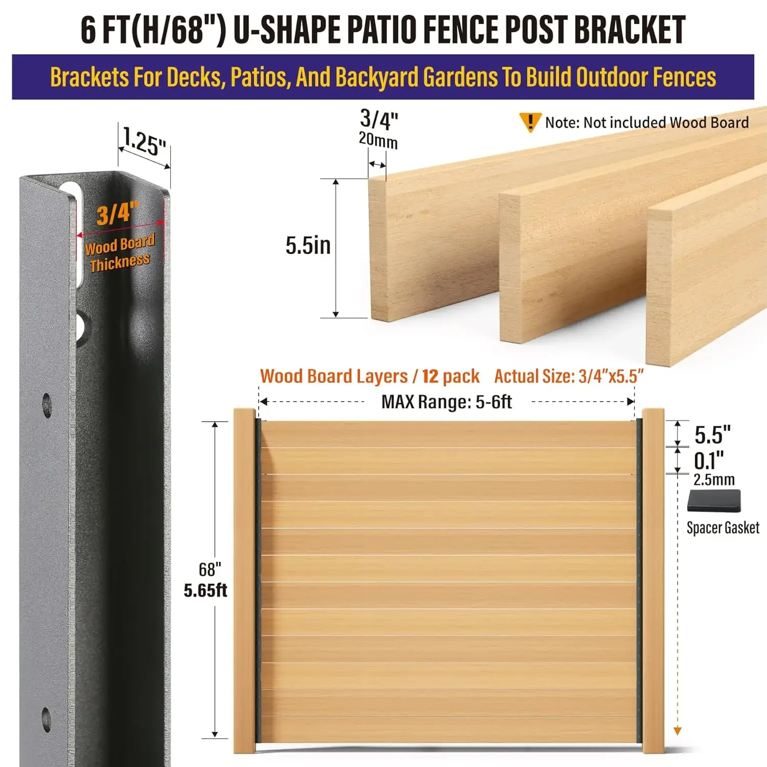 4-Pack 6FT U-Shaped Metal Fence Posts (H: 68″), No-Dig Hard Surface Mount for Privacy Fences, Garden, AC Units, Pool Equipment,
