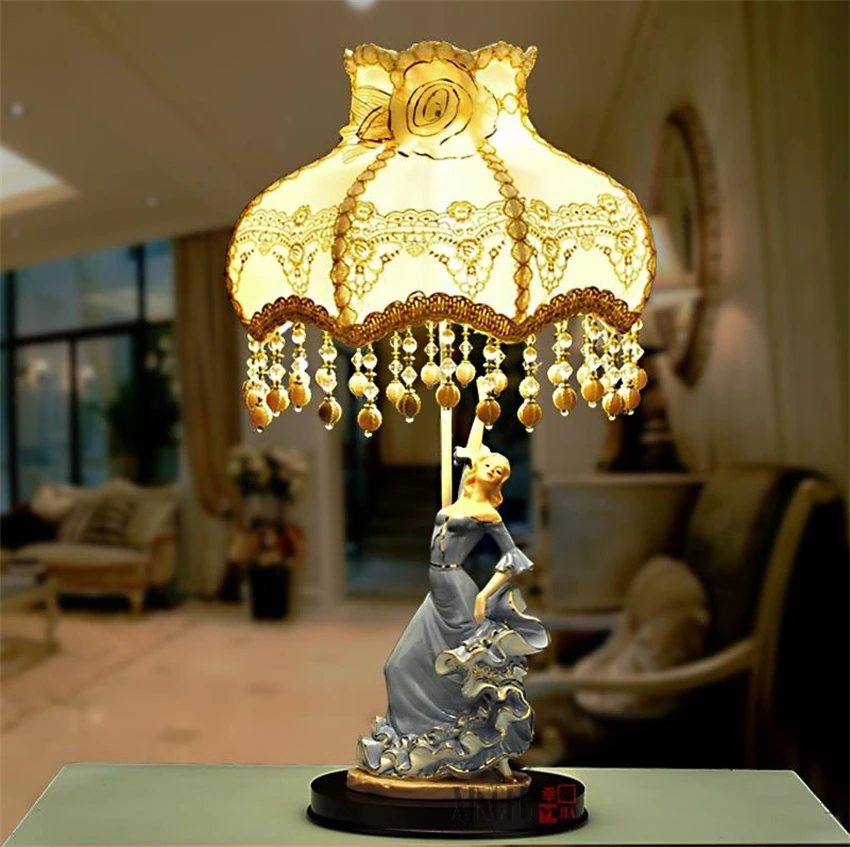 European countryside ceramic dance princess table lamps living room study bedroom bedside table lights wedding gift art fixtures