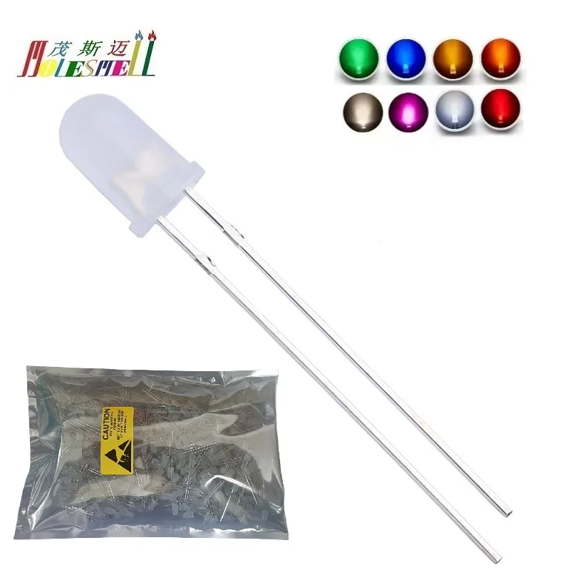 1000pcs 5mm Led Diffused Milky White Lens Red Yellow Blue Green White Orange Pink Warm white LED Lamp Light Diodes
