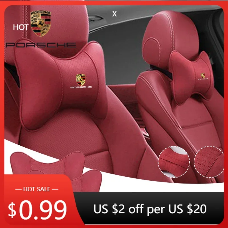

Car Sticker For Porsche Cayman Cayenne 911 Macan 2PCS Suede Car Interior Seat Headrest Neck Pillow Accessory For Porsche Paname
