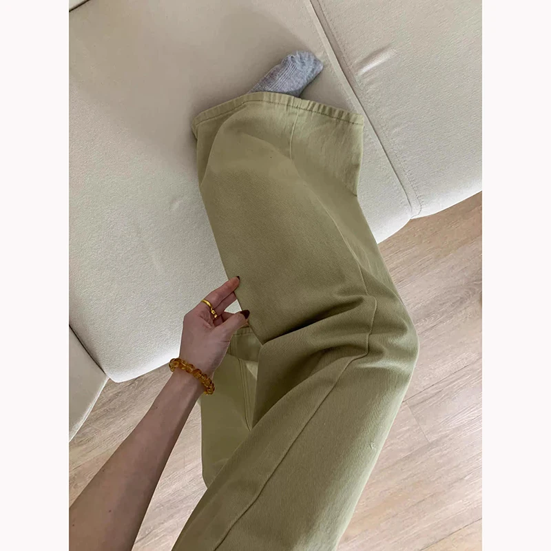 Petite femme américain kaki taille basse jean légèrement évasé sans jambe collant coupe ample minceur jambe large drapé pantalon