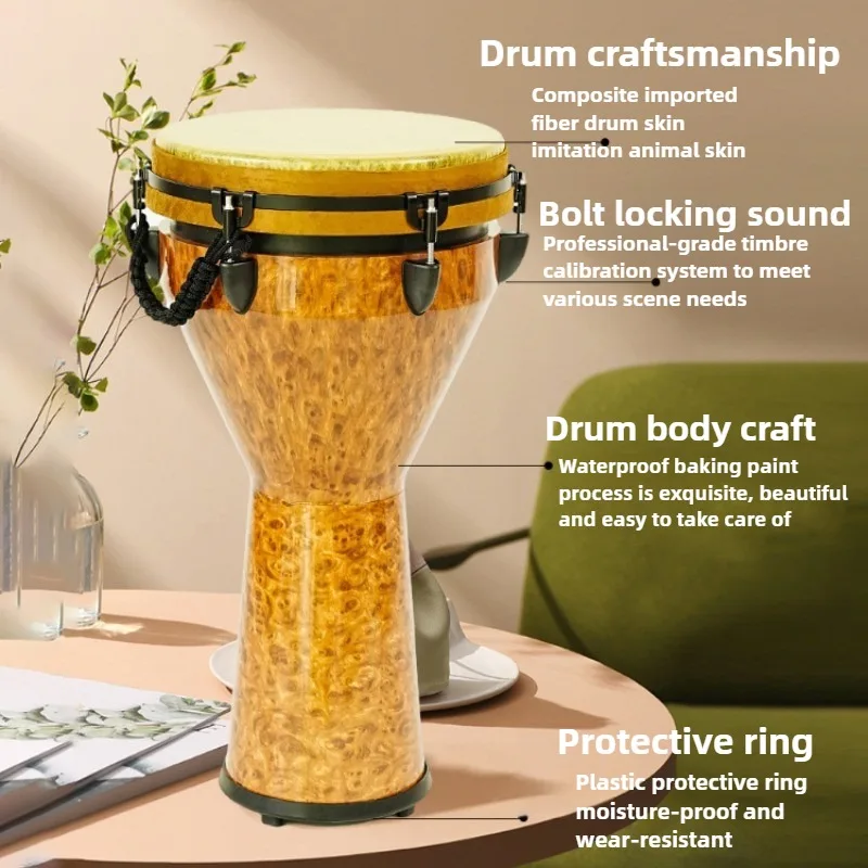 PVC 페인트 아프리카 드럼 12 인치 초보자 연습 Djembe 드럼 전문 연주 반주 타악기