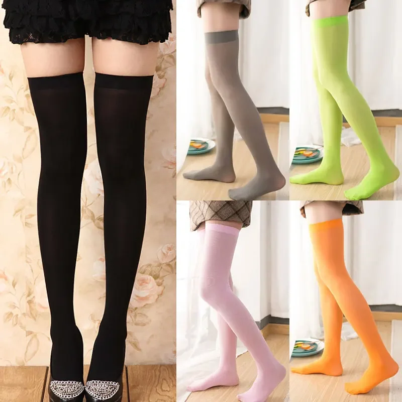 Women Non-slip Stockings Solid Color Over The Knee Long Tube Socks Girl Japanese Uniforms Lolita Cosplay Thigh High Velvet Socks