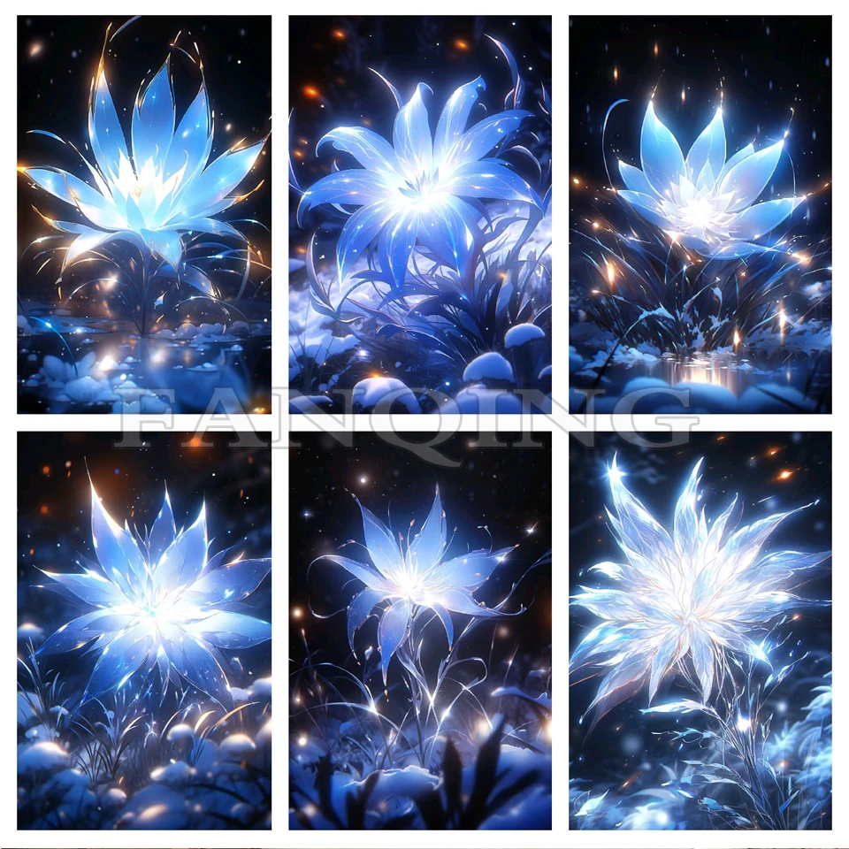 Diamond Painting New Dream Blue Glowing Flowers Full Square/Round Drill 5D DIY Daimond Embroidery  Rhinestone Cross Stitch S24