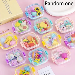 Random 1pc  Lunch Box Eraser Set Lovely Eraser Soft Pencil Eraser School Students Stationery Supplies Exquisite Prize Gifts