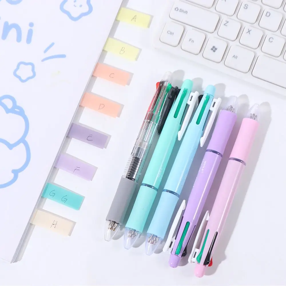 

4pcs 4 Colors Ball Pen Multicolor Ballpoint Pens 1 Automatic Pencil Clip-on Multicolor Retractable Pen Soft Creative