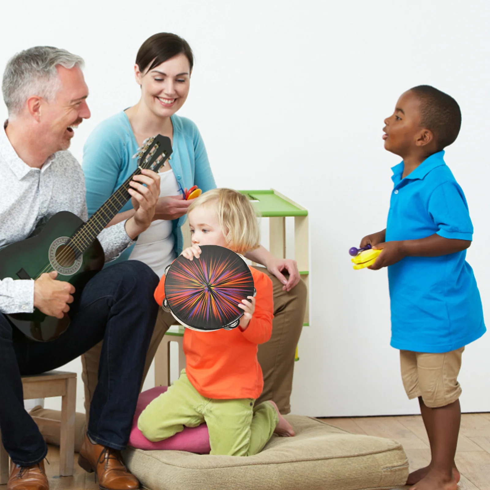 

2Pcs Dazzling Hand Drum Musical Instrument Early Educational Plaything Bright Crisp Sound Thickened Ring Simple Design Long