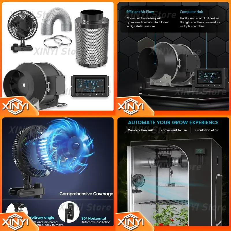 4-Inch Ventilation Duct Fan with Carbon Filter Pipe Air Filtration Kit for Garden Greenhouses for Grow Tent Ventilation
