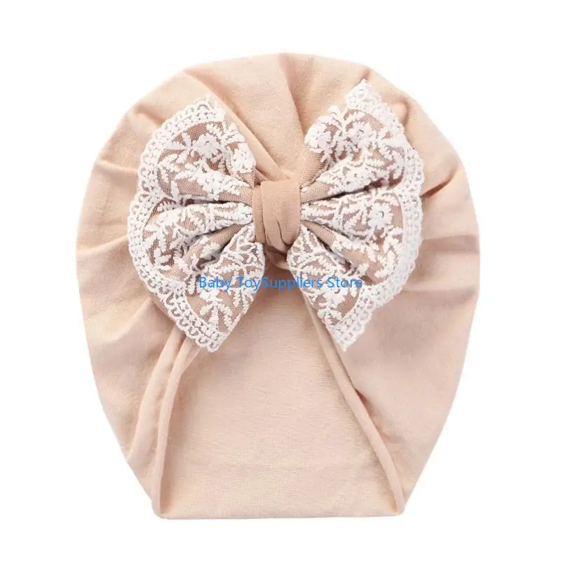

R1WF Baby Turban Hat with Lace Bow Knot for Boys Girls 0-24M Headdress for w/ Highly Stretchy Universal