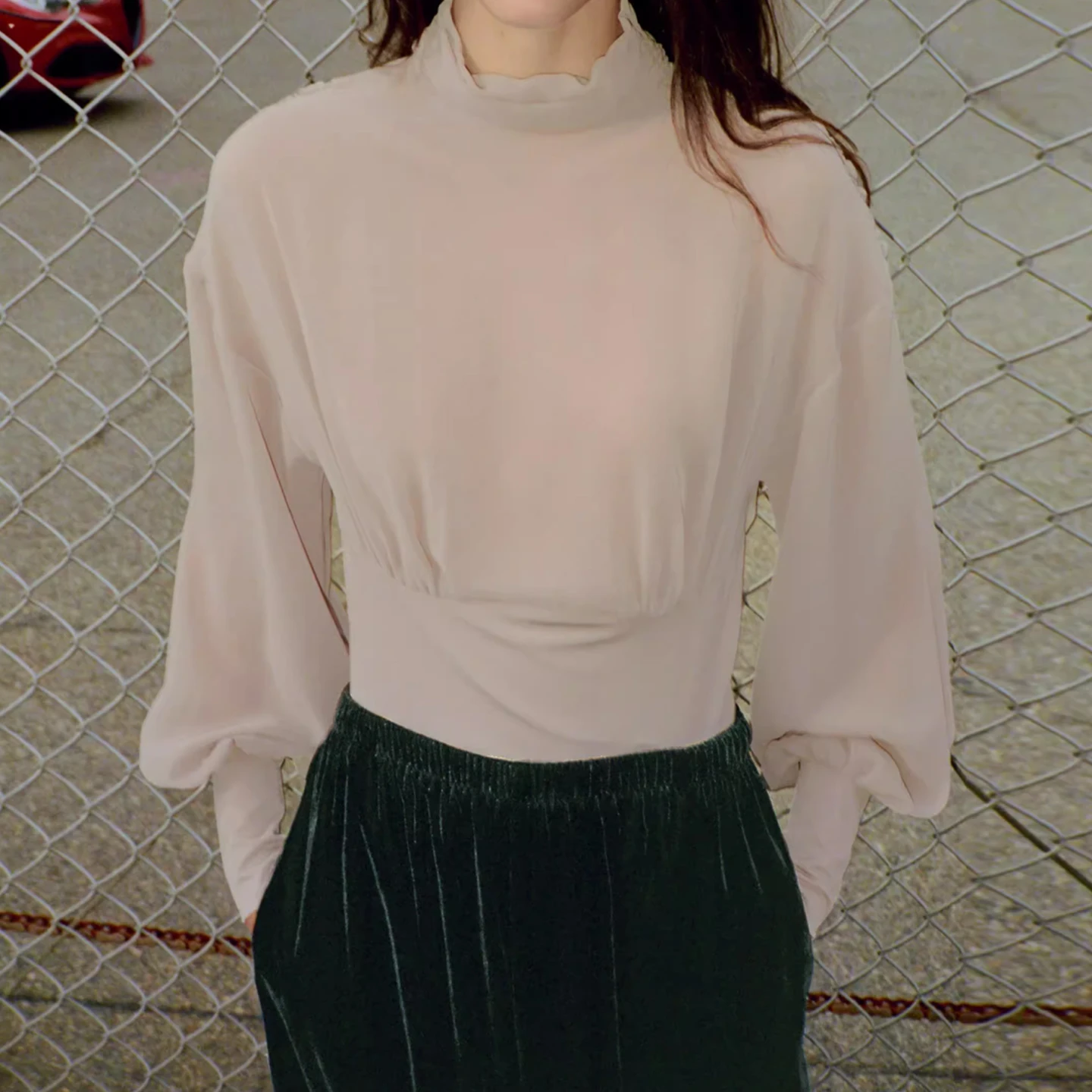 Traje Sexy con cuello levantado y diseño Ba transparente para mujer, pantalones largos de cintura alta para ir al trabajo, otoño 2025