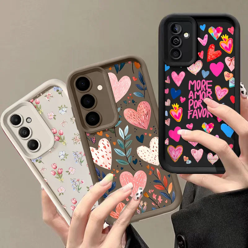 Love Heart Leaves Flower Case For Samsung Galaxy A16 A17 A56 A55 A36 A26 A15 A06 A07 A54 A53 A35 A34 A52 A33 A23 A24 A25 A14 A05