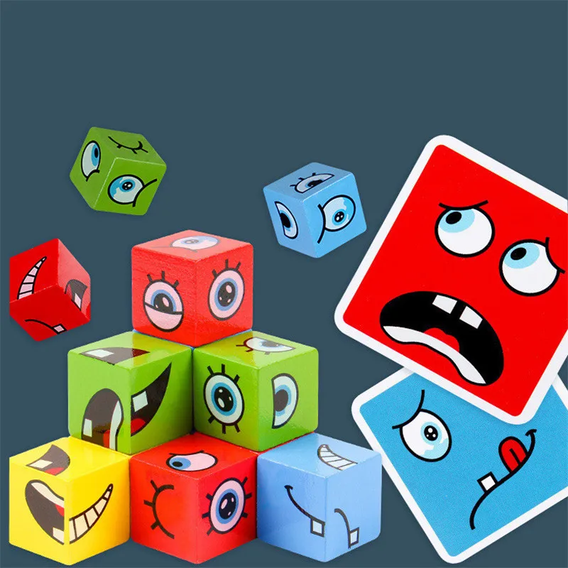 Cube Table Games Educational Toys Face Blocks Cube Building Block Puzzle Interactive Board Game Challenge Learn Emoticon