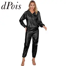 Mens Womens Sauna Suit PVC Sports Suit Long Sleeve Tops with Elastic Waistband Pants Unisex Slimming Fitness Workout Outfits