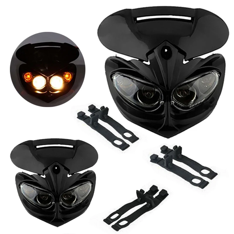 Racing Headlight Motorcyle Dual Head Lamp Led Fairing Light for Dirt Pit Bike ATV Hi Lo beam Universal Motorbike 4 Eyes Headlamp