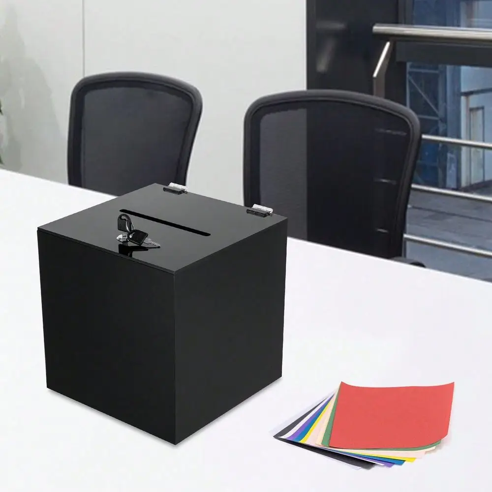 Black Deluxe Donation Box Tip Jar Ballot Suggestion With Lock 10