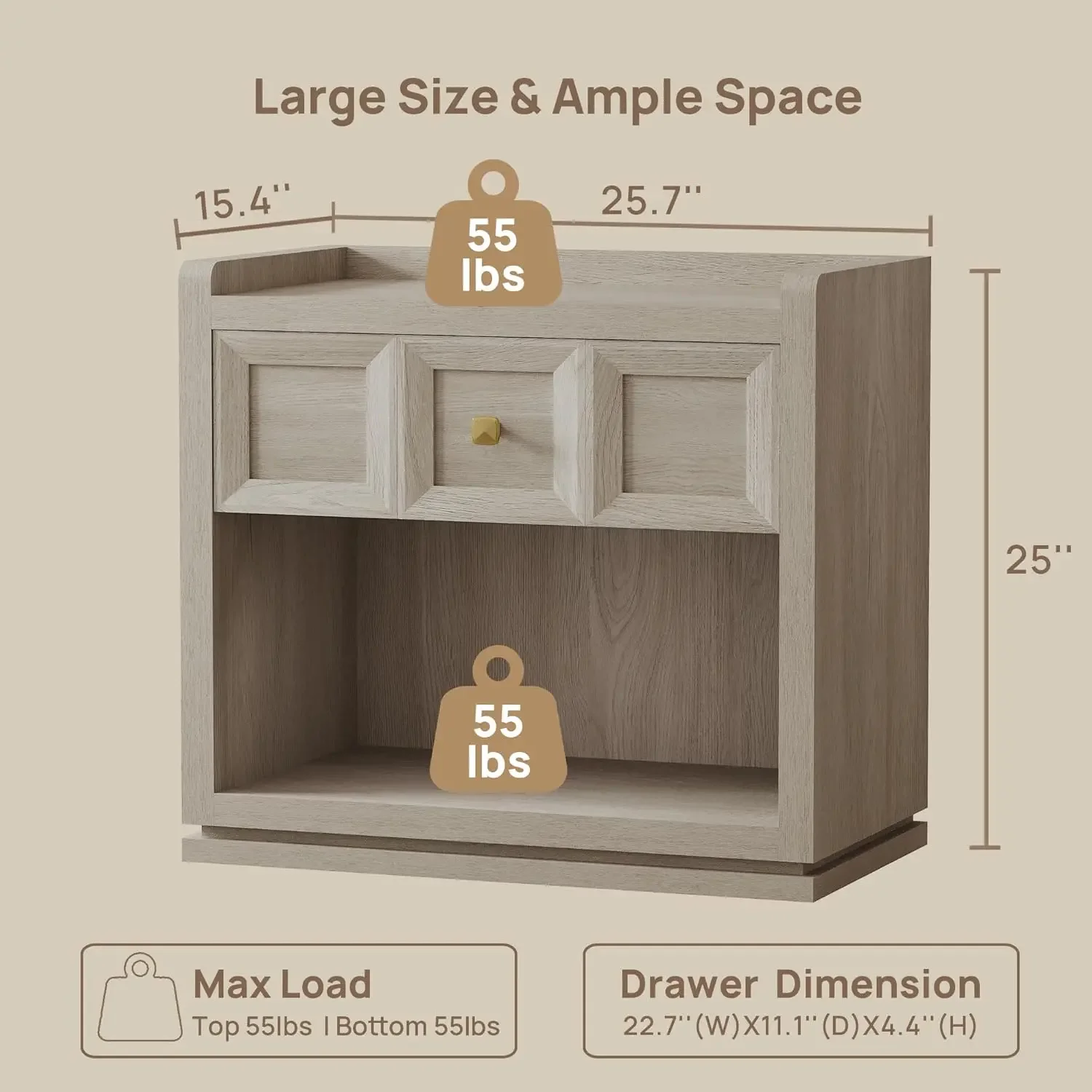 [صفقة ساخنة، عرض وقت محدود! ]طقم حامل ليلي 2، طاولات ليلية واسعة مقاس 26 بوصة مع درج، طقم منضدة كبيرة بحجم كوين مكونة من قطعتين، مودر