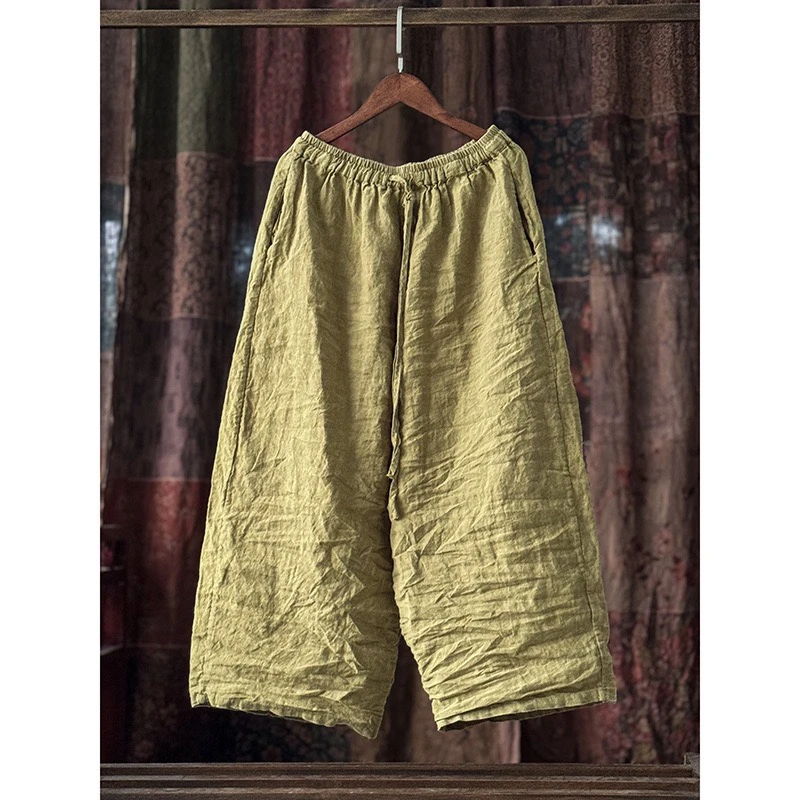 

Свободные широкие брюки-морковки из льняной ткани с художественным цветным узором, летние и весенние повседневные брюки для женщин