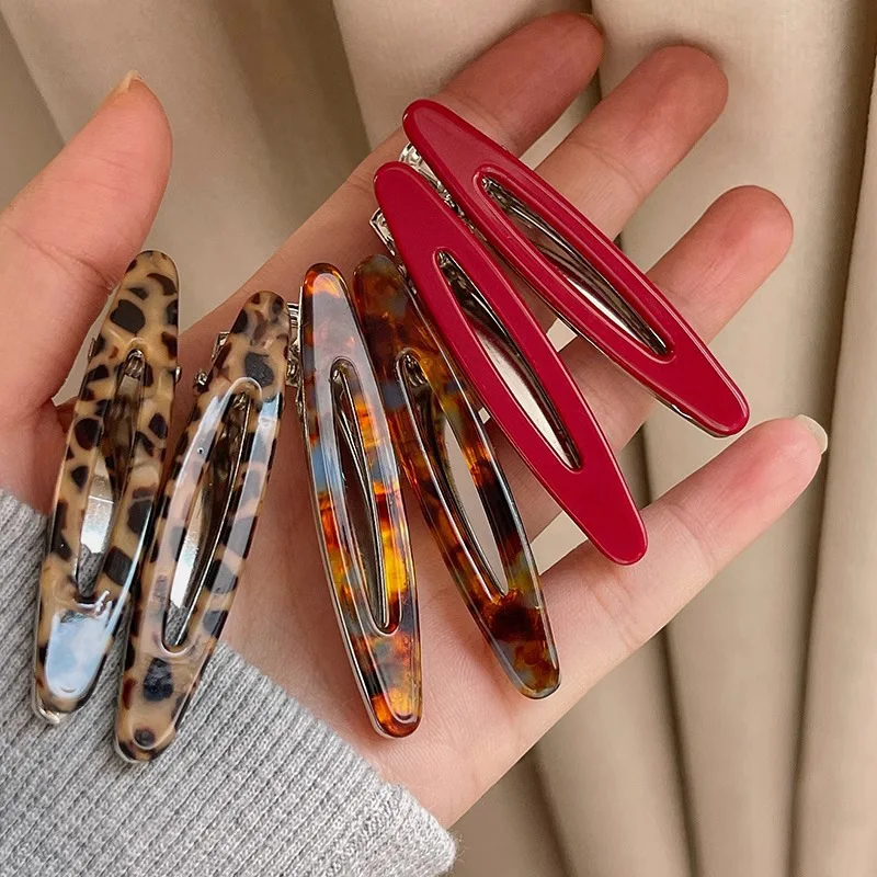 2pcs/set Acetate Hair Clips Hollow Out Oval Bangs Duckbill Clips Geometric Barrettes Side Hairpins Women Girls Hair Accessories